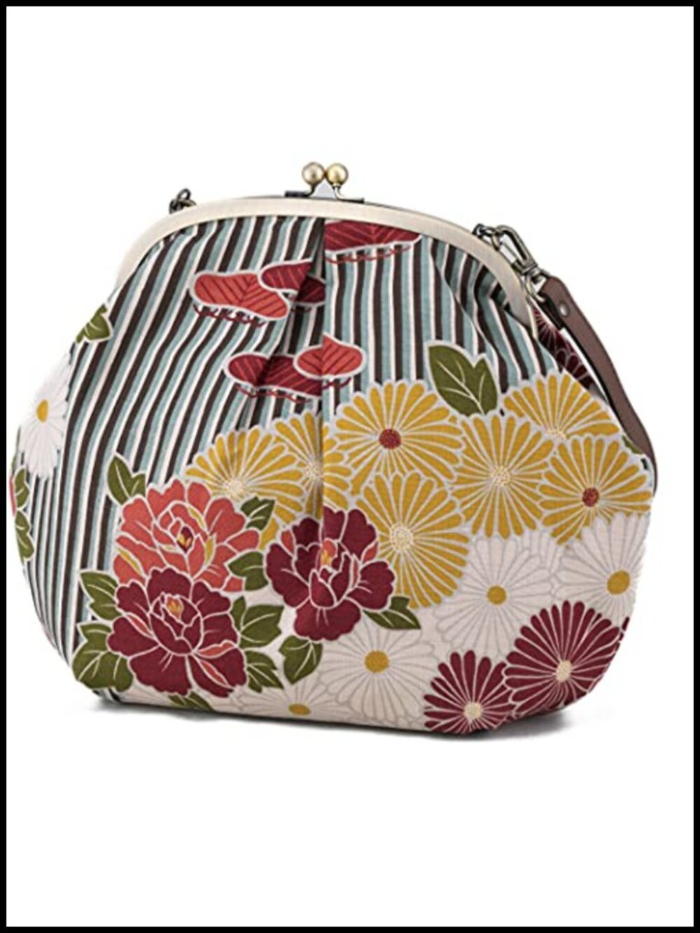 Vintage Kiss Lock Crossbody Bag Large Cotton Japanese Evening Clutch